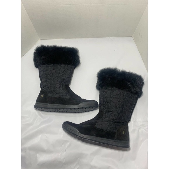 Coach Shoes - Coach Talen Black Signature Suede Fur Winter Boots